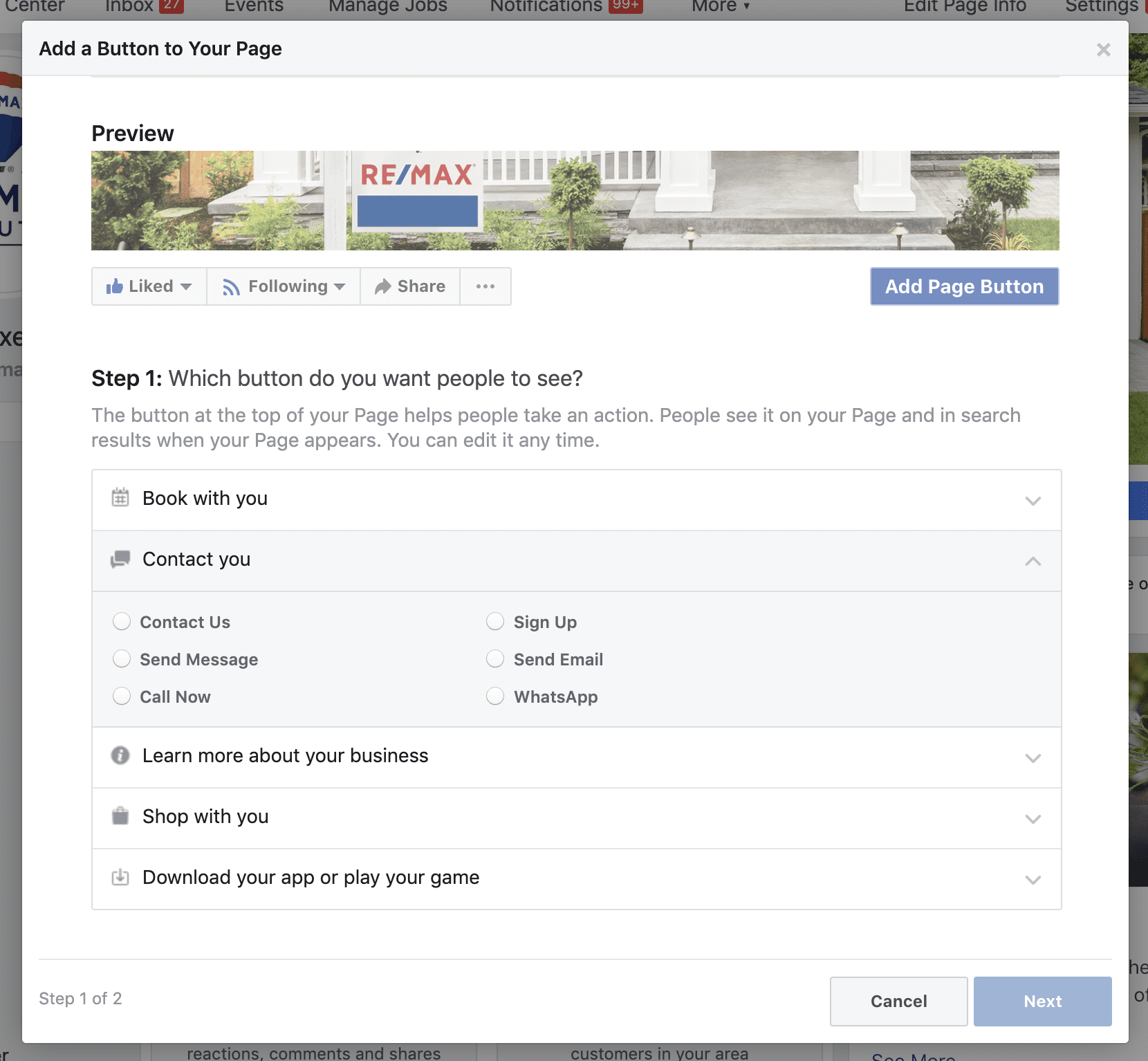 Facebook Call To Action Button